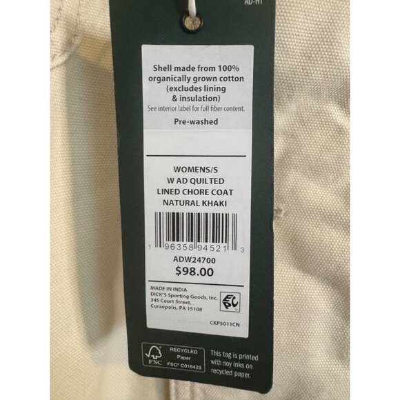 Alpine Design Quilted Lined Chore Coat Size Small Natural Khaki Pockets Full Zip - Picture 7 of 16